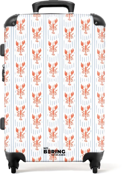 NoBoringSuitcases.com - Grote koffer - Kreeft met strepen patroon blauw - Kinderkoffer geschikt voor jongen en meisjes - Reiskoffer met 4 wielen - Trolley op wieltjes - Rolkoffer groot kinderen - 72 liter - Ruimbagage valies 20kg
