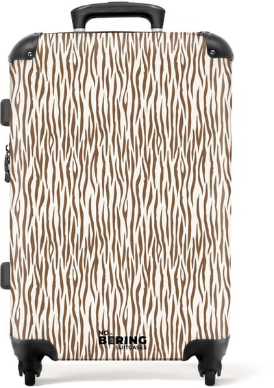 NoBoringSuitcases.com - Grote koffer - Bruine zebraprint op lichte achtergrond - Reiskoffer met 4 wielen - Trolley op wieltjes - Rolkoffer groot - 72 liter - Ruimbagage valies 20kg - Valiezen voor volwassenen