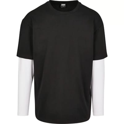 Urban Classics - Oversized Shaped Double Layer Longsleeve shirt - L - Zwart/Wit