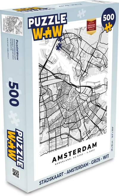 Puzzel Stadskaart - Amsterdam - Grijs - Wit - Legpuzzel - Puzzel 500 stukjes - Plattegrond