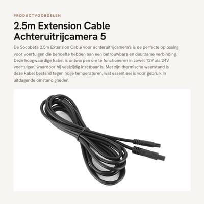 Dailygoods- Camera Achteruitrijcamera 2.5m - 5 Pin - Thermisch Bestendig - 12V/24V - Hoge Temperatuur - Verlengkabel