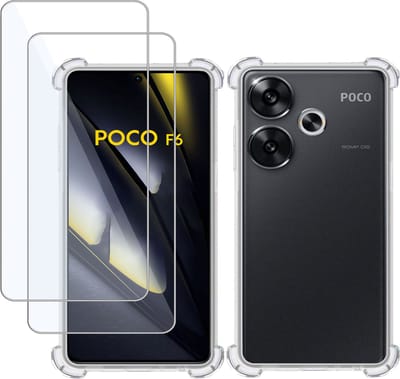 Hoesje + 2x Screenprotector geschikt voor POCO F6 – Tempered Glass - Extreme Shock Case Transparant