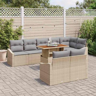 vidaXL Tuinbank Set met kussen met kussen 9 pcs Beige en Grijs