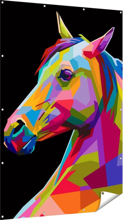 Gards Tuinposter Kleurrijke Paardenkop - Paard - Abstract - 120x180 cm - Tuindoek - Tuindecoratie - Wanddecoratie buiten - Tuinschilderij