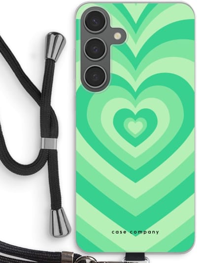 Case Company® - Hoesje met koord geschikt voor Samsung Galaxy S24 Plus hoesje met Koord - Hart Groen - Telefoonhoesje met Zwart Koord - Bescherming aan alle Kanten en Over de Schermrand