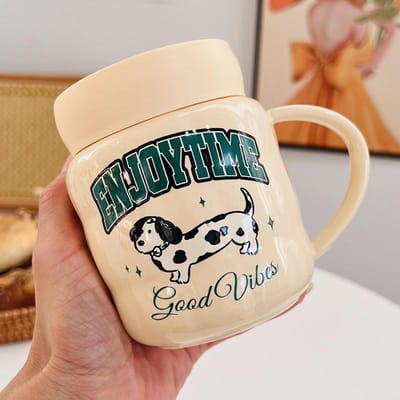 Gepersonaliseerde mok souvenir cartoon waterbeker hoog uitziende meisjes beker met deksel thuis keramische beker schattige set 478ML