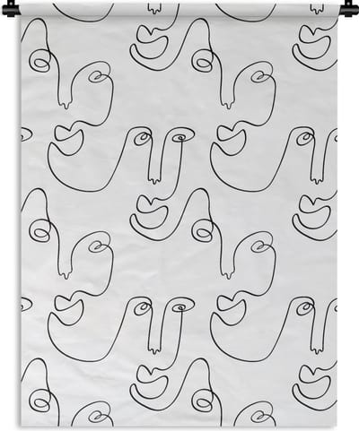 Wandkleed - Wanddoek - Line Art - Gezicht - Patronen - 90x120 cm - Wandtapijt