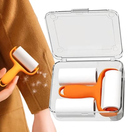 Draagbare Pluisroller - Kleefrol Haarverwijderaar - Stoffen Reinigen - Herbruikbaar Met Opbergkoffer - 9 x 9 cm - Oranje