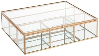 Atmosphera Sieradenkistje Glassic - 27 x 22 x 7 cm - transparant/goud - Juwelenkistje met deksel - vakjes indeling - Luxe cadeau