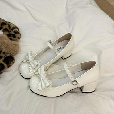 Dames Pumps Lolita Stijl Schattige Ronde Neus Jane Schoenen Dames Strik Zoete Feestjurk Middelhoge Hakken Schoenen Nieuwe Mode Hakken Dames 34 gray