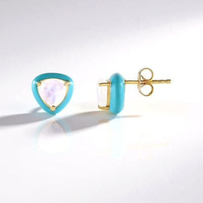 Cavill - Zilveren Oorbellen met 1,8 ct Regenboog Maansteen Triljant Slijpsel - 925 Sterling Zilver - Gouden Plating - Elegant Design - 9 mm