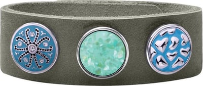Quiges Dames Leren Armband Grijs met 3 Drukknopen Set 19.5 - 21.5cm - EBCMS336