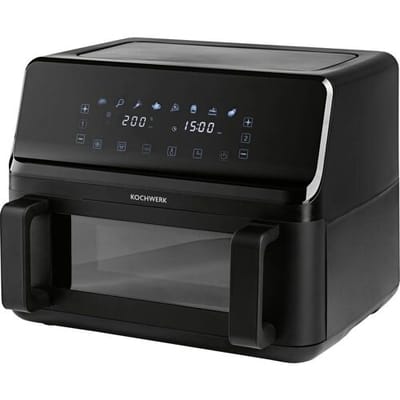 Rachs KOCHWERK Vario-dubbelkamer heteluchtfriteuse 9 L | Airfryer met splitsbare kamer, touchscreen & 8 programma’s | Vetarm frituren zonder olie | 2700 W Smart-Cook functie