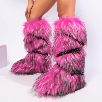Winterlaarzen Dames Faux Fur Sneeuwlaarzen Warme Platform Lange Laarzen Schattige Pluche Overknee Hoge Laarzen Y2K Meisjes Outdoor Furry Schoenen 44 helder roze
