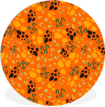 WallCircle® Wandcirkel 60x60 cm - Muurcirkel Oranje - Abstract - Patroon - Muurdecoratie woonkamer - Wanddecoratie slaapkamer - Kamer decoratie accessoires - Ronde schilderijen