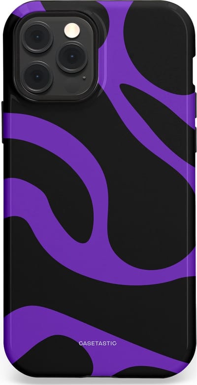 Casetastic Hoesje Geschikt voor Apple iPhone 12/12 Pro Magsafe - Stijlvolle Beschermende Duo-layer Case - Golven van Paars en Zwart