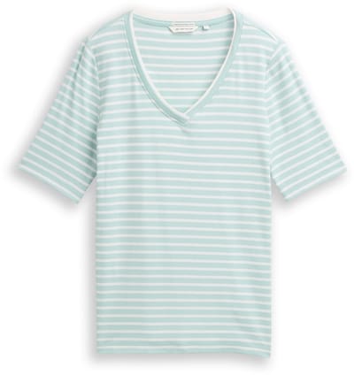 Tom Tailor - Slim fit T-shirt met V-hals - Maat XXL - blue haze offwhite stripe