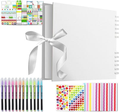 Scrapbook met 80 Plakpagina's, 28x21cm DIY Fotoalbum Set, Perfect als Afstudeercadeau, Verjaardagscadeau of Valentijnsdagcadeau in Wit