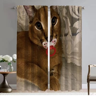 Raamgordijn voor Kamer 2 Panelen Caracal Gordijnen voor Slaapkamer Thuis Interieur Gordijnen Shades Halloween Decoratie Scheidingswand Woonkamer W50xH70cmx2pcs-CL gray