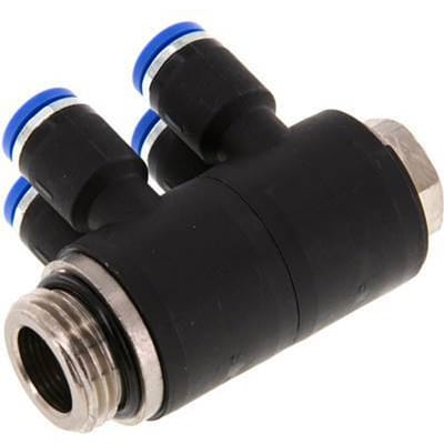 8mm x G1/2'' 4-way Manifold Messing/PA 66 Insteekfitting Buitendraad Draaibaar NBR