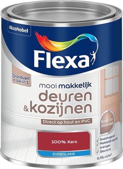 Flexa - Mooi Makkelijk Deuren & Kozijnen Zijdeglans - 100% Kers - Mengverf - 750 Ml