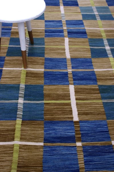 Blauw Tapijt Laagpolig Handgeweven Wollen Vloerkleed - Koho Afghan Modern Kelim 298x198 - 298x198cm- Modern - Woonkamer - Salon - Slaapkamer - Eetkamer
