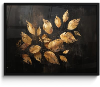 Poster in lijst - Fotolijst 80x60 cm - Posters - Gouden Bladeren op Donkere Achtergrond - Posterlijst zwart - Decoratie - Wanddecoratie woonkamer - Muurdecoratie slaapkamer