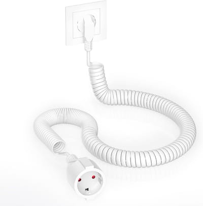 Gerekte spiraalverlengkabel 1,25 m tot 8 m - Geaarde kabel met wikkelstekker en koppeling (230 V/16 A)