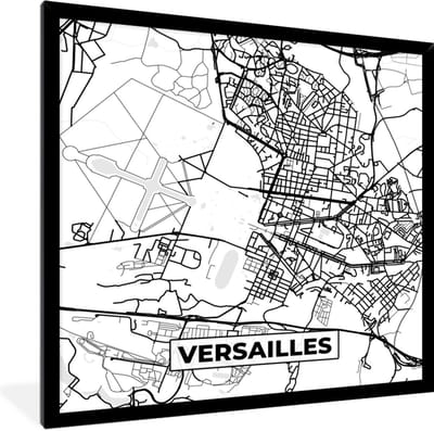 Fotolijst incl. Poster Zwart Wit- Stadskaart - Plattegrond - Versailles - Kaart - Frankrijk - Zwart wit - 40x40 cm - Posterlijst