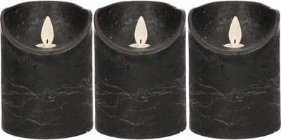 Anna's Collection Stompkaars - 3x - LED - zwart - H10 cm - bewegende vlam - kaars