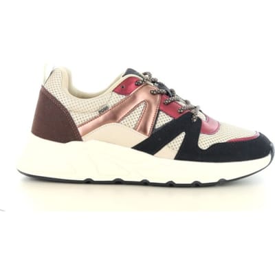 POSH by Poelman CAROCEL Dames Sneakers - Beige Met Rood Combinatie