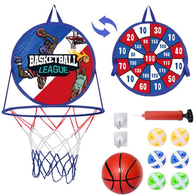 Dailygoods- Basketbalmand 2-in-1 - Dartbord - Kleverige Ballen - Mini-Basketbal - Veiligheid - Voor Binnen/Buiten - Dartspeelgoed