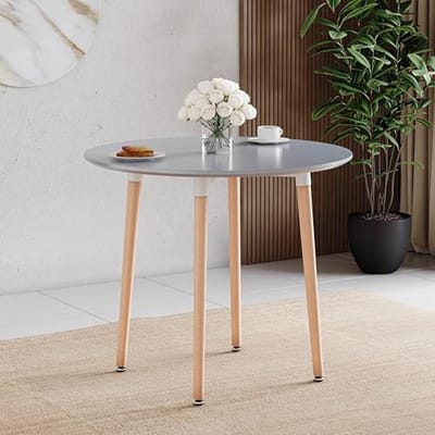 Moderne Ronde Eettafel voor Kleine Keuken en Eetkamer, Compacte 4-Zits Tafel met Natuurlijke Beukenhouten Poten