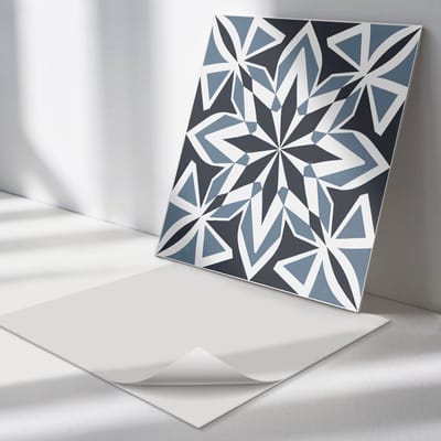 Wallfluent Vinyl Tegels - Geometrie in Symmetrie Zelfklevende PVC Tegels - 30 cm x 30 cm - Zwart Vinyl Tegels - Verpakking van 9 stuks - Vierkant PVC Tegels - Patroon Plaktegels - Vinyl Vloer Tegels - Plaktegels Keuken en Badkamer