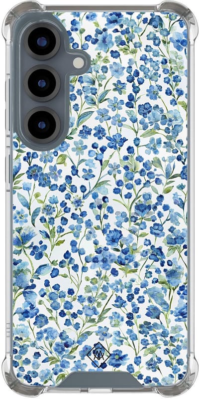 Casimoda® hoesje - Geschikt voor Samsung Galaxy S25 - Vintage Blue Floral - Shockproof case - Extra sterk - TPU/polycarbonaat - Blauw, Transparant