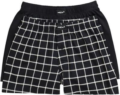 Men Plus - Heren - Boxershorts set van 2 effen/geruit - Zwart - Maat 3XL