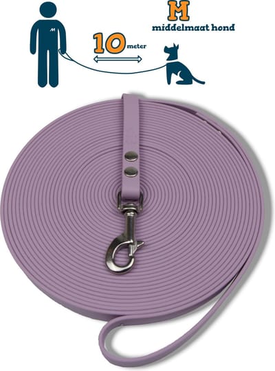 Miqdi lange lijn - BioThane ® - lila - 10 meter lang - 13 mm breed - M - middelmaat hond - lange hondenriem