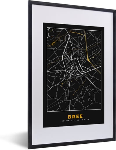 Fotolijst incl. Poster - Bree - Gold - Stadskaart - Plattegrond - Kaart - 40x60 cm - Posterlijst