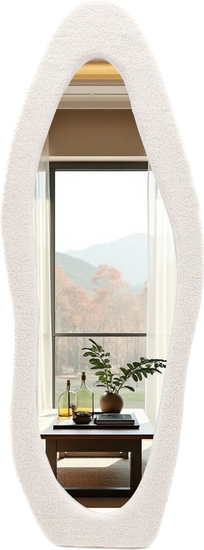 SensaHome Gestoffeerde Staande Spiegel Shaped - Passpiegel Suede Velvet - 60x160 - Teddy Wit