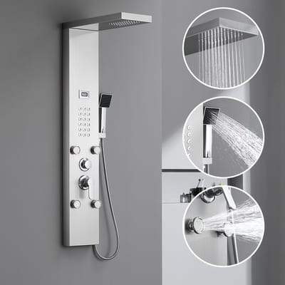 Auralum MAX Douchepaneel Zilver - Regendouche - LCD Temperatuurweergave - Met 3 Waterfuncties - Douche Combinatie Set - Waterbesparend