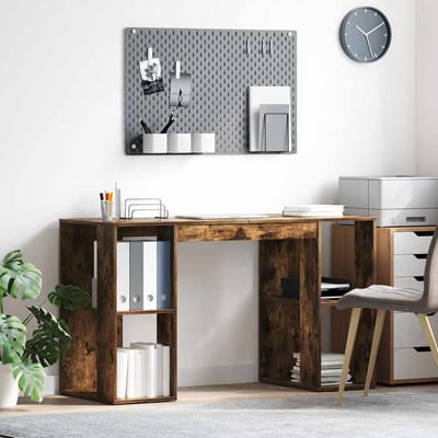 vidaXL - Bureau - Rook - Eiken - Bewerkt - hout - 130 - x - 50,5 - x - 75 - cm