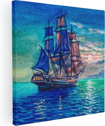 Artaza Canvas Schilderij Schip - 30x30 cm - Klein - Wanddecoratie Strand - Muurdecoratie Zeilboot - Kamer Accessoires Zeezicht
