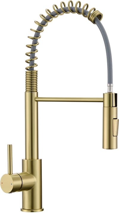 Cecipa MAX Keukenkraan met Spiraalveer - 360° Draaibare Uitloop - Goud - Keukenmengkraan - RVS - Met Handdouche & 2 Straalfuncties