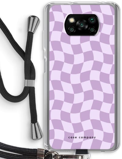 Case Company® - Hoesje met koord geschikt voor Poco X3 Pro hoesje met Koord - Grid Paars - Telefoonhoesje met Zwart Koord - Bescherming aan alle Kanten en Over de Schermrand
