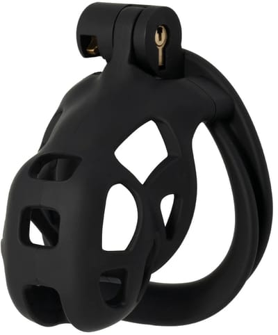 Hidden Desire - Kuisheidskooi - Penis Cage - P-Cage - Kunststof Kuisheidskooi - Chastity - Penis Kooi Zwart - Kuisheidkooi met 4 Ringmaten - Penis Prison Cock Cage - Verkrijgbaar in 4 Lengtes - Male Chastity Cages - Maat S - 8 cm - Zwart