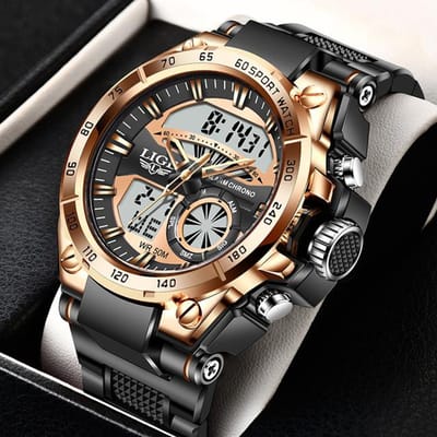 LUIK Herenhorloges Topmerk Big Sport Horloge Luxe Mannen Militaire Siliconen Quartz Horloges Mode Chronograaf Mannelijke Klok rosé gouden kleur