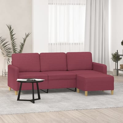 vidaXL - Driezitsbank - met - voetenbank - 180 - cm - stof - wijnrood