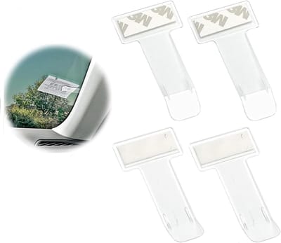 Set van 4 Transparante Auto Kaarthouders voor Parkeertickets - Zelfklevende Clips voor Windshield en Parkeerkaarten