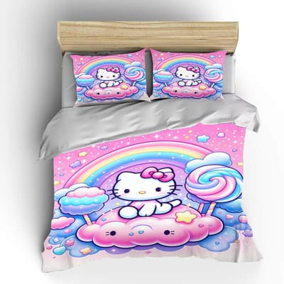 Hello Kitty Sanrio Beddengoedsets Dekbedovertrek Bedsprei Dekbedovertrek Kussensloop 2-3 Stuks Sets Schattige Slaapkamerdecoratie EU Single 135x200cm