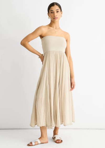 Beige katoenen skaterjurk met veelzijdige tailleband